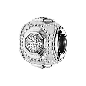Charms Thabora en argent rhodié boule ouvragée avec losange d’oxydes blancs