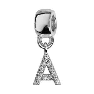 Charms Thabora en argent rhodié lettre A ornée d’oxydes blancs suspendu