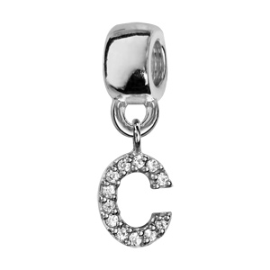 Charms Thabora en argent rhodié lettre C ornée d’oxydes blancs suspendu