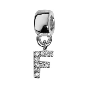 Charms Thabora en argent rhodié lettre F ornée d’oxydes blancs suspendu