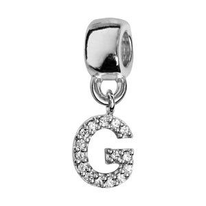 Charms Thabora en argent rhodié lettre G ornée d’oxydes blancs suspendu