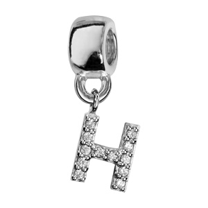Charms Thabora en argent rhodié lettre H ornée d’oxydes blancs suspendu