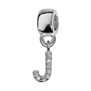 Charms Thabora en argent rhodié lettre J ornée d’oxydes blancs suspendu