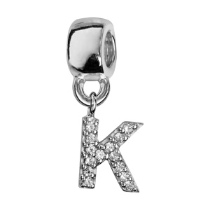 Charms Thabora en argent rhodié lettre K ornée d’oxydes blancs suspendu