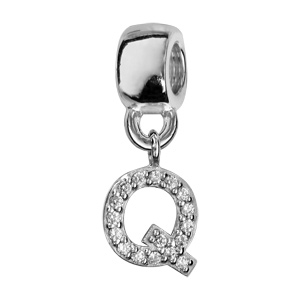 Charms Thabora en argent rhodié lettre Q ornée d’oxydes blancs suspendu