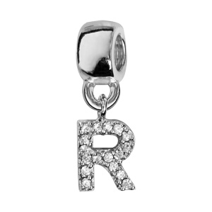 Charms Thabora en argent rhodié lettre R ornée d’oxydes blancs suspendu