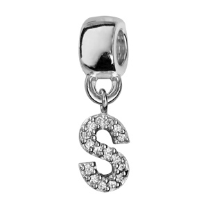 Charms Thabora en argent rhodié lettre S ornée d’oxydes blancs suspendu