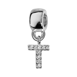 Charms Thabora en argent rhodié lettre T ornée d’oxydes blancs suspendu