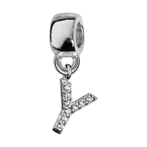 Charms Thabora en argent rhodié lettre Y ornée d’oxydes blancs suspendu