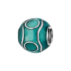 Charms Thabora en argent rhodié fil zig zag et ronds sur fond turquoise