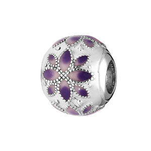 Charms Thabora en argent rhodié motif fleur violette
