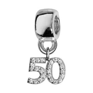 Charms Thabora en argent rhodié chiffre 50 orné d’oxydes blancs suspendu