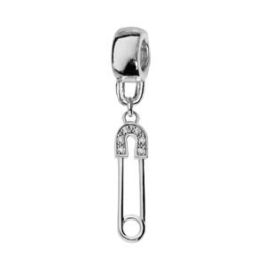 Charms en argent platiné épingle a nourrice suspendue et oxydes blancs sertis