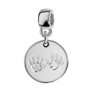 Charms Thabora en argent rhodié médaille suspendue gravée empreintes 2 mains