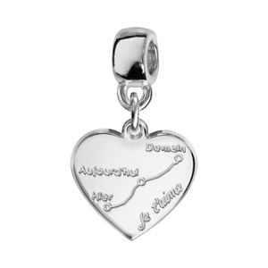 Charms Thabora en argent rhodié coeur suspendu gravé courbe de l’amour