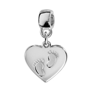 Charms Thabora en argent rhodié coeur suspendu gravé empreintes 2 pieds
