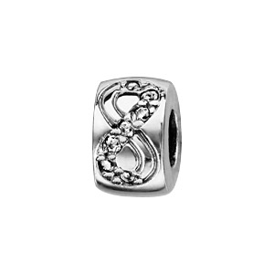 Charms Thabora stopper en argent rhodié avec symbole infini orné d’oxydes blancs sertis et 1 rondelle de caoutchouc à l’interieur