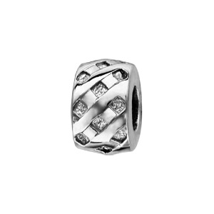 Charms Thabora stopper en argent rhodié avec quadrillage et oxydes blancs sertis et 1 rondelle de caoutchouc à l’interieur
