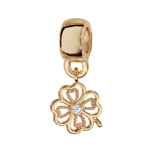 Charms Thabora en plaqué or trèfle à 4 feuilles suspendu avec oxyde blanc au milieu
