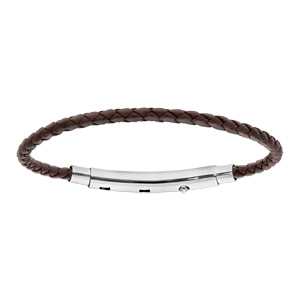 Bracelet en cuir marron tressé pour charms médium homme et fermoir téléscopique longueur 18cm - régl