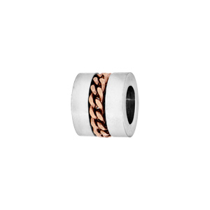 Charms Thabora médium en acier forme cylindre avec chaînette PVD rose