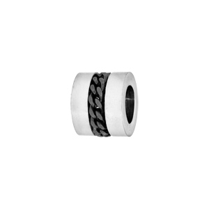Charms Thabora médium en acier forme cylindrique avec chaînette PVD noir