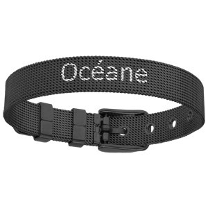 Bracelet en acier et PVD noir maille milanaise forme boucle de ceinture 21cm réglable