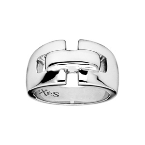 Bague Elixès en argent massif rhodié avec barrette sur le dessus