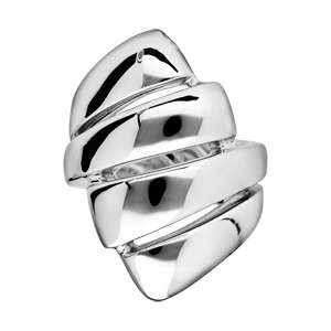 Bague Elixès en argent massif rhodié ruban enroulé en forme de croissant