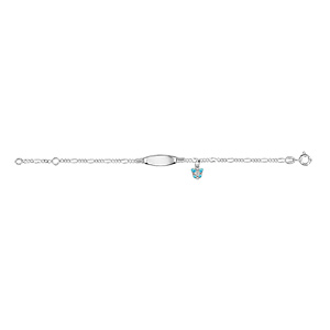 Gourmette pour b�b� en argent maille figaro 1+3 plaque ovale avec pampille papillon bleu - largeur 2mm et longueur 13cm + 2cm de rallonge - Vue 2