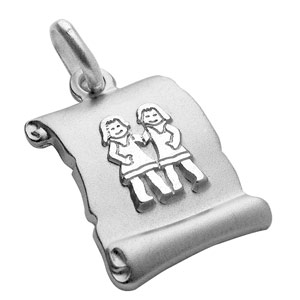 Pendentif en argent rhodi� zodiaque parchemin simple G�meaux - Vue 2