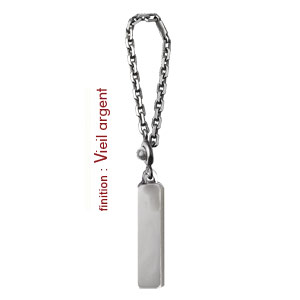 Porte-clef en argent plaque rectangulaire longue � graver - Vue 2