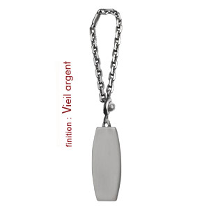 Porte-clef en argent avec plaque rectangulaire arrondie � graver - Vue 2