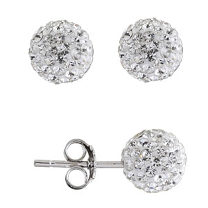 Boucles d\'oreilles en argent rhodi� boule de r�sine et strass blancs fermoir poussette - Vue 2