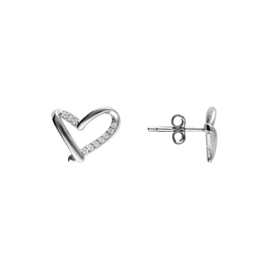 Boucles d\'oreille tige en argent rhodi� coeur avec oxydes blancs sertis - Vue 2