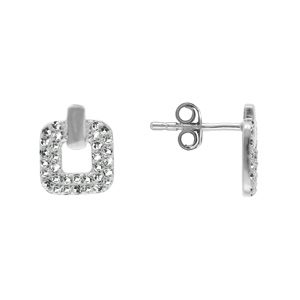 Boucles d\'oreille tige argent rhodi� carr� oxydes blancs sertis - Vue 2