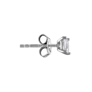 Boucles d\'oreille tige solitaire en argent rhodi pierre blanche carre 4mm serti 4 griffes - Vue 2