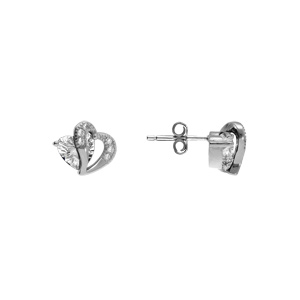 Boucles d\'oreille tige en argent rhodi� double coeur oxyde blancs - Vue 2