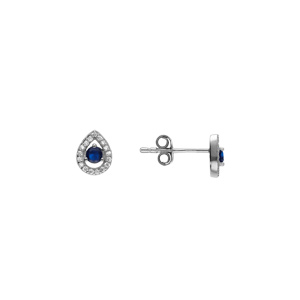 Boucles d\'oreille tige en argent rhodi� oxyde bleu et contour oxydes blancs  forme ovale - Vue 2