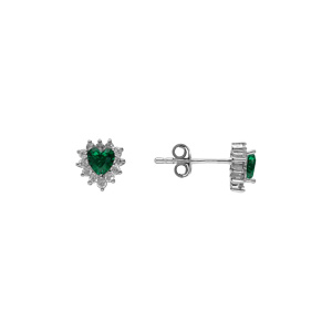 Boucles d\'oreille tige en argent rhodi� forme coeur oxyde vert et contour oxydes blancs - Vue 2