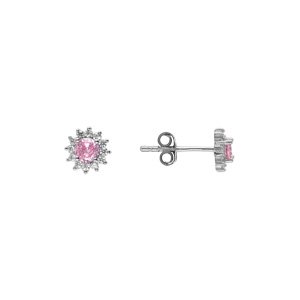 Boucles d\'oreille tige en argent rhodi� oxyde rose et contour oxydes blancs - Vue 2