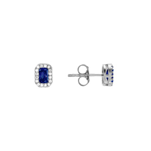 Boucles d\'oreille tige en argent rhodi� forme rectangulaire oxyde bleu et contour oxydes blancs sertis - Vue 2