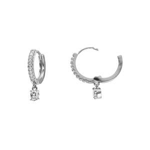 Croles en argent rhodi oxydes blancs sertis avec pampille oxyde blanc serti - Vue 2