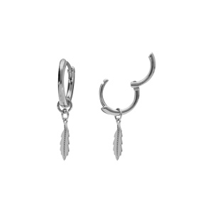 Cr�oles en argent rhodi� avec pampille - Vue 2