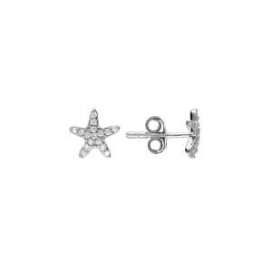 Boucles d\'oreille tige en argent rhodi etoile de mer avec oxydes blancs sertis - Vue 2