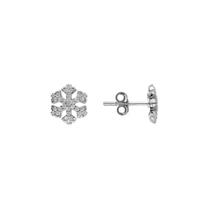 Boucles d\'oreille tige en argent rhodi� flocon de neige oxydes blancs sertis - Vue 2