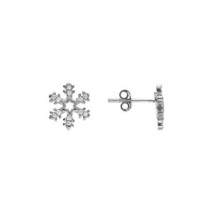 Boucles d\'oreille tige en argent rhodi� flocon de neige orn� d\'oxydes blancs sertis diam�tre 1cm - Vue 2