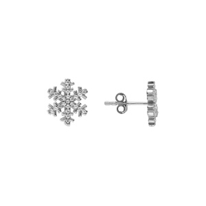 Boucles d\'oreille tige en argent rhodi� flocon de neige  d\'oxydes blancs sertis 0.8mm - Vue 2
