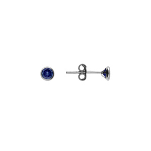 Boucles d\'oreille tige en argent rhodi ronde 4mm serti clos oxyde bleu fonc - Vue 2