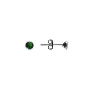 Boucles d\'oreille tige en argent rhodi� ronde 4mm serti clos oxyde vert fonc� - Vue 2